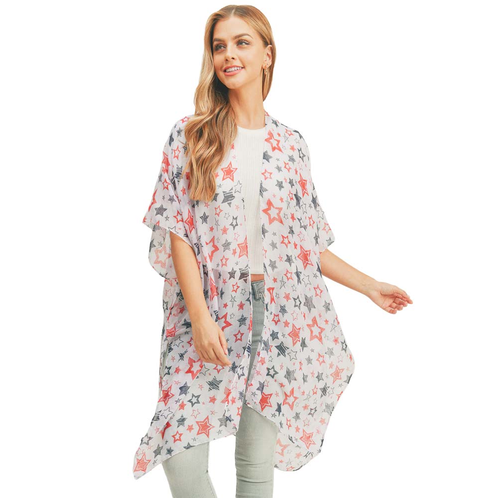 White Star Patterned Cover Up Kimono Poncho, your neck deserves something better than cheap fabrics. This lightweight kimono poncho features a Star Patterned design. Our Kimono Poncho is suitable for you on different occasions. Also perfect as a gift for any girl for graduation, birthday, wedding anniversary, etc.