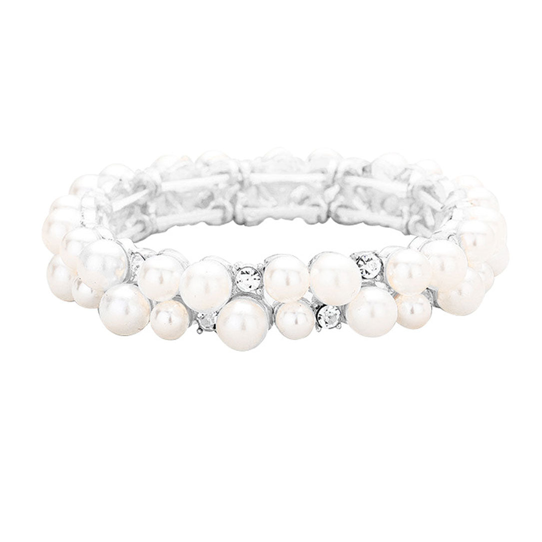 White Pearl Round Stone Cluster Stretch Bracelet, Get ready with this stretchable Bracelet and put on a pop of color to complete your ensemble. Perfect for adding just the right amount of shimmer & shine and a touch of class to special events. Wear with different outfits to add perfect luxe and class with incomparable beauty. Just what you need to update in your wardrobe. Perfect Birthday Gift, Anniversary Gift, Mother's Day Gift, Mom Gift, Thank you, Gift, Just Because Gift, Daily Wear.
