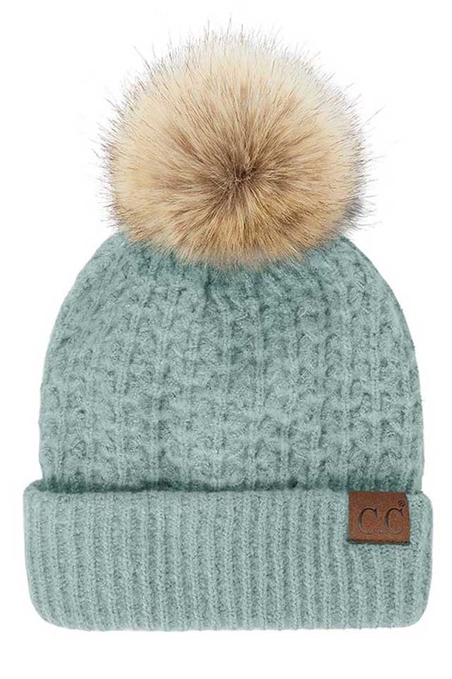 Winter Mint C.C Smocking Stitch Pattern Pom Beanie Hat, Warm Winter Beanie Hat; before running out the door into the cool air, you’ll want to reach for this toasty beanie to keep you incredibly warm. Comfortable beanie keep your head and ear warm during the winter. Awesome winter gift accessory! This smocking stitch pattern pom beanie can be worn both casual and sophisticated wear and also perfect for outdoor fashion, including biking, camping, ice skating, snowboarding, running and more.