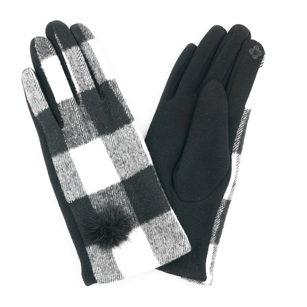 Buffalo Plaid Gloves Pom Pom War Buffalo Plaid Smart Touch Gloves, soft, plush & finished with a hint of stretch for comfort & flexibility, fashionable, trendy, attractive, cute looking in winter season, allows you to use your phones & electronic devices with ease. Perfect Gift for Her, Christmas, Birthday, Anniversary