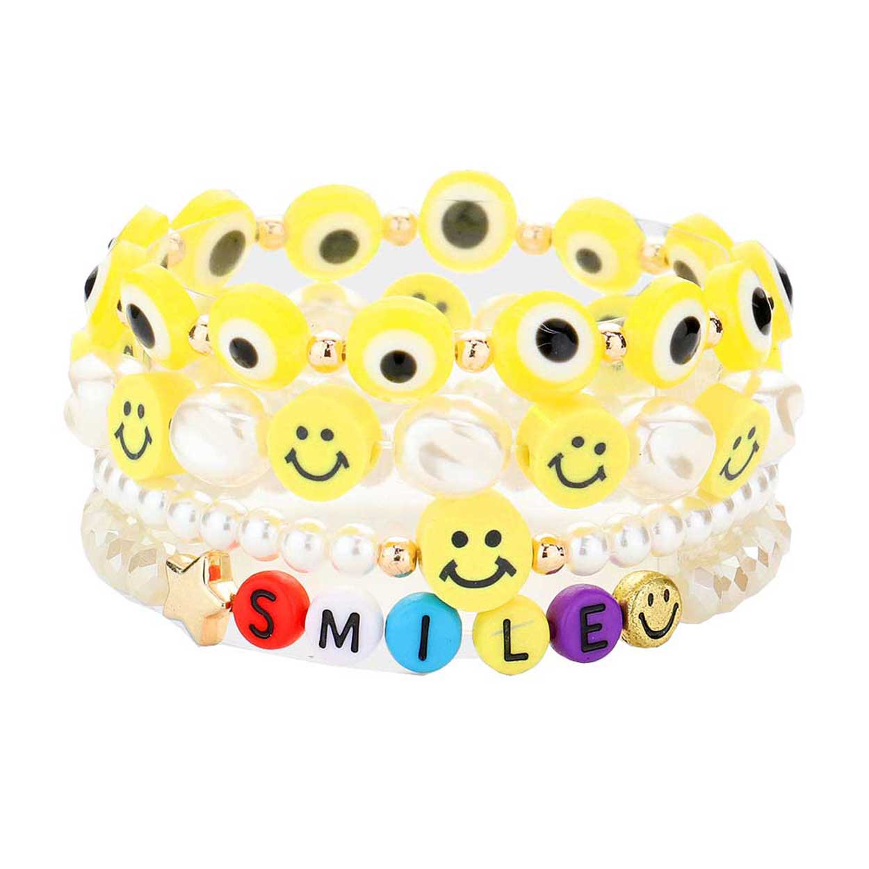 Yellow 4PCS Freshwater Pearl Evil Eye Beaded Stretch Bracelets, Get ready with these Bracelet, put on a pop of color to complete your ensemble. Perfect for adding just the right amount of shimmer & shine and a touch of class to special events. Perfect Birthday Gift, Valentine's Gift, Anniversary Gift, Mother's Day Gift, Graduation Gift.