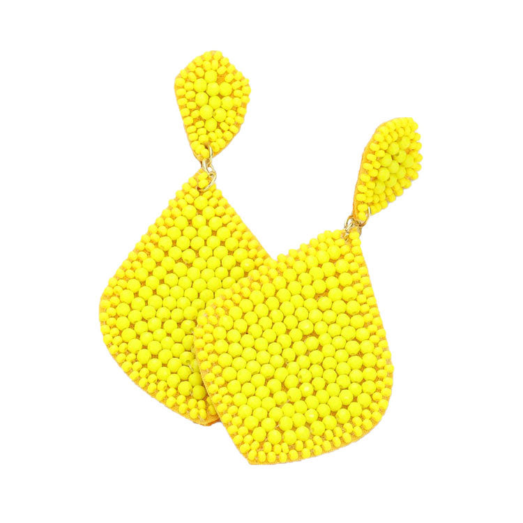 Yellow Felt Back Seed Beaded Petal Dangle Earrings, Seed Bead Petal Earrings jewelry that fits your lifestyle, adding a pop of pretty color. Enhance your attire with this vibrant handcrafted beautiful earrings to dress up or down your look. Coordinate these earrings with any ensemble from business casual to everyday wear, ideal for parties, events, holidays.