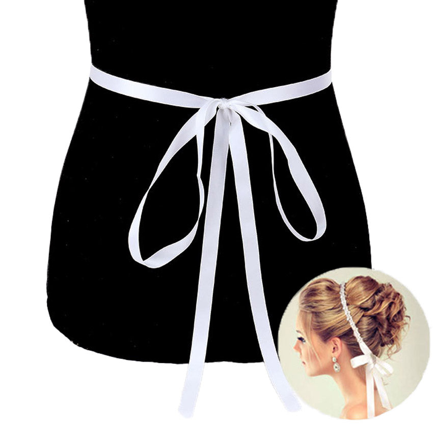 Rhinestone Sash Ribbon Bridal Wedding Belt Headband Tie