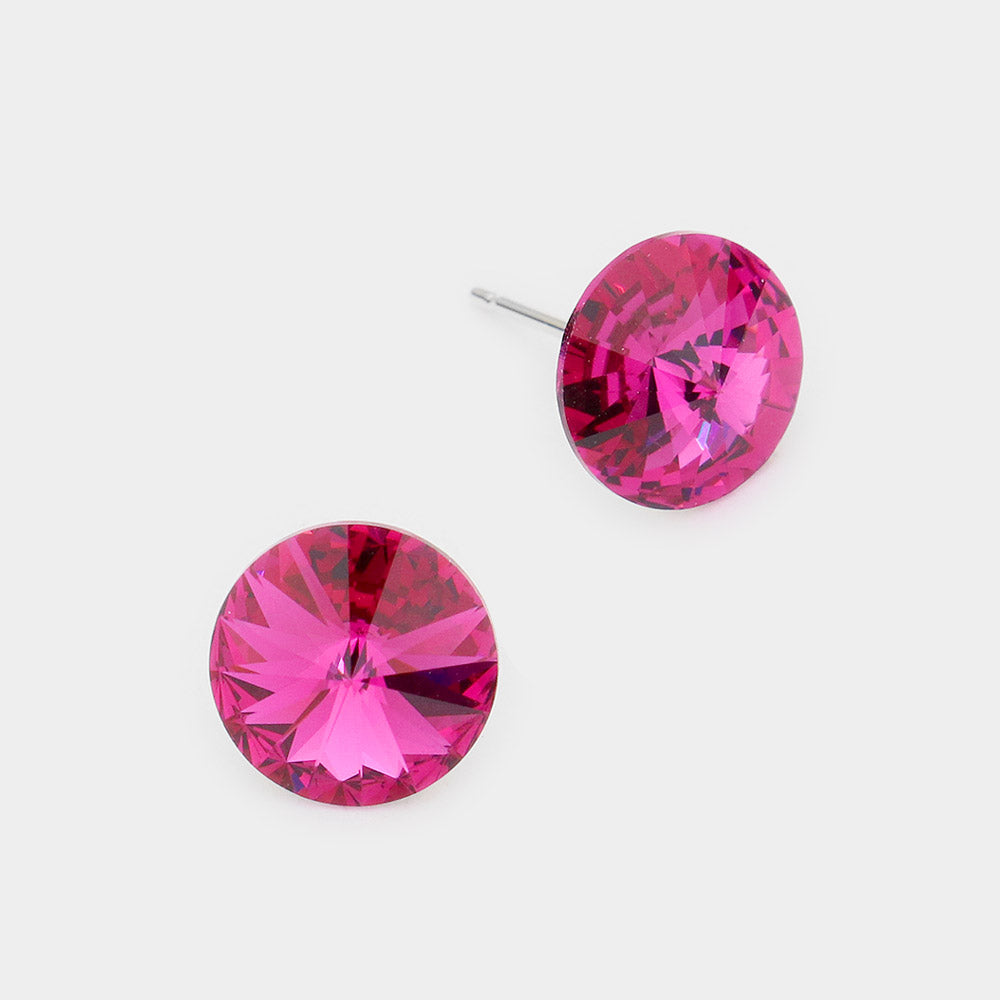 Fuchsia 10 mm Round Crystal Stud Earrings