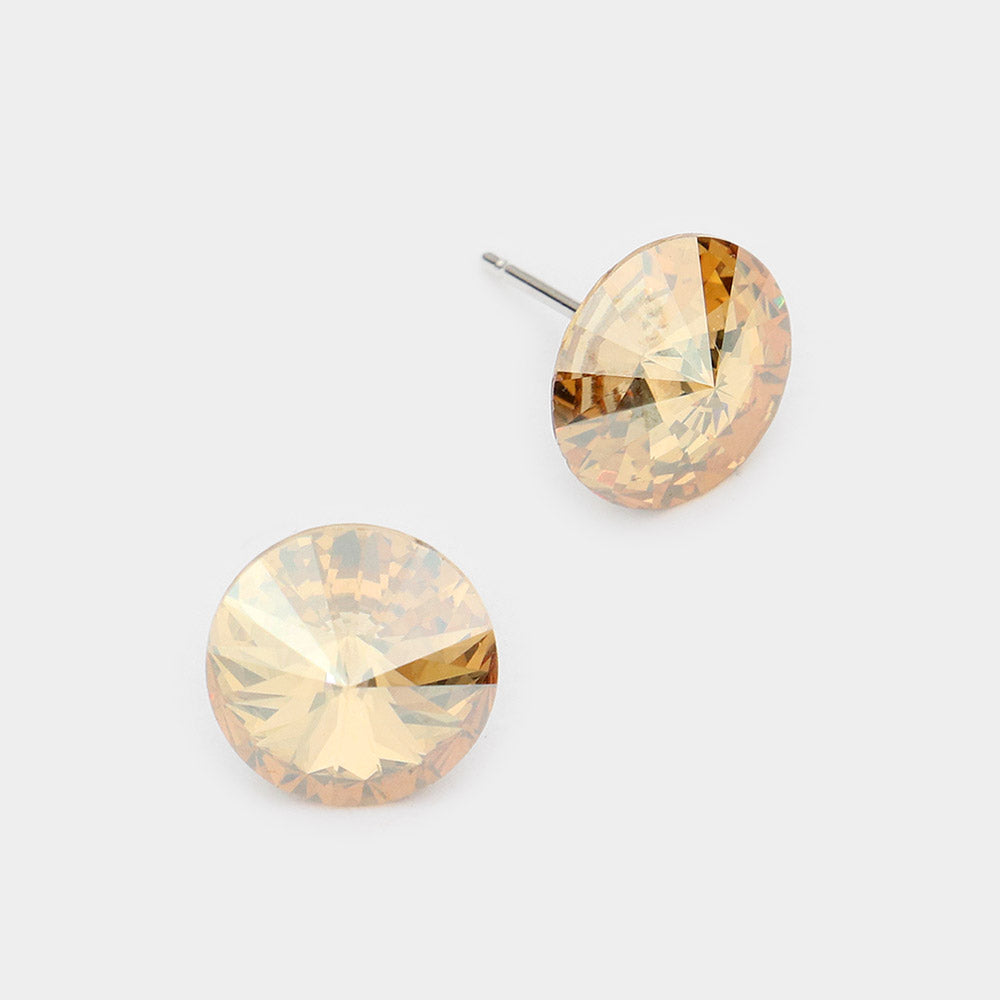 Gold 10 mm Round Crystal Stud Earrings