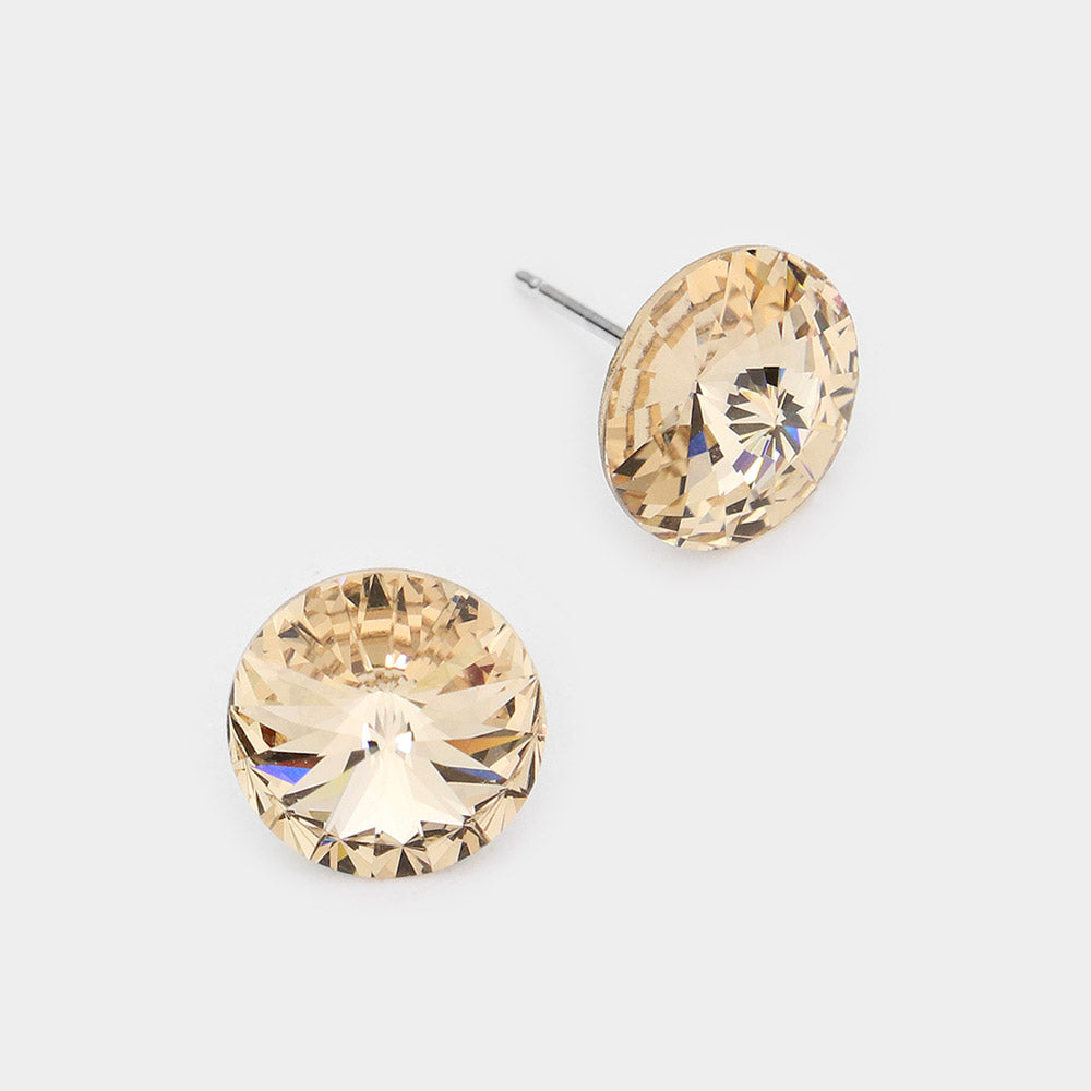 Neutral 10 mm Round Crystal Stud Earrings