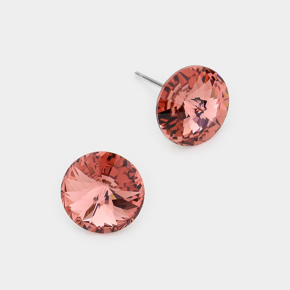 Pink 10 mm Round Crystal Stud Earrings
