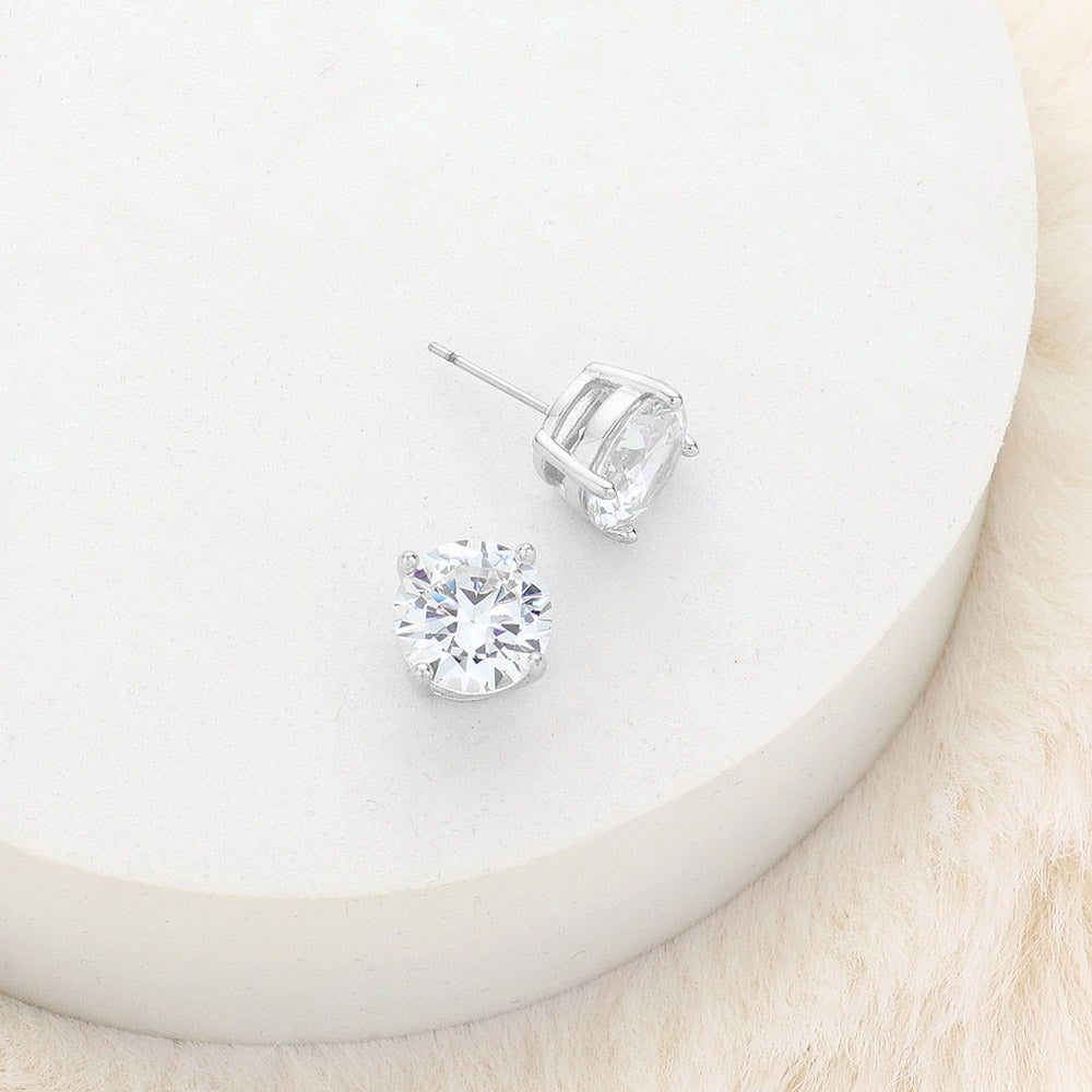 10mm Round Crystal Cubic Zirconia Stud Earrings in Clear Gift Box - Ready to Gift - Stud Earrings