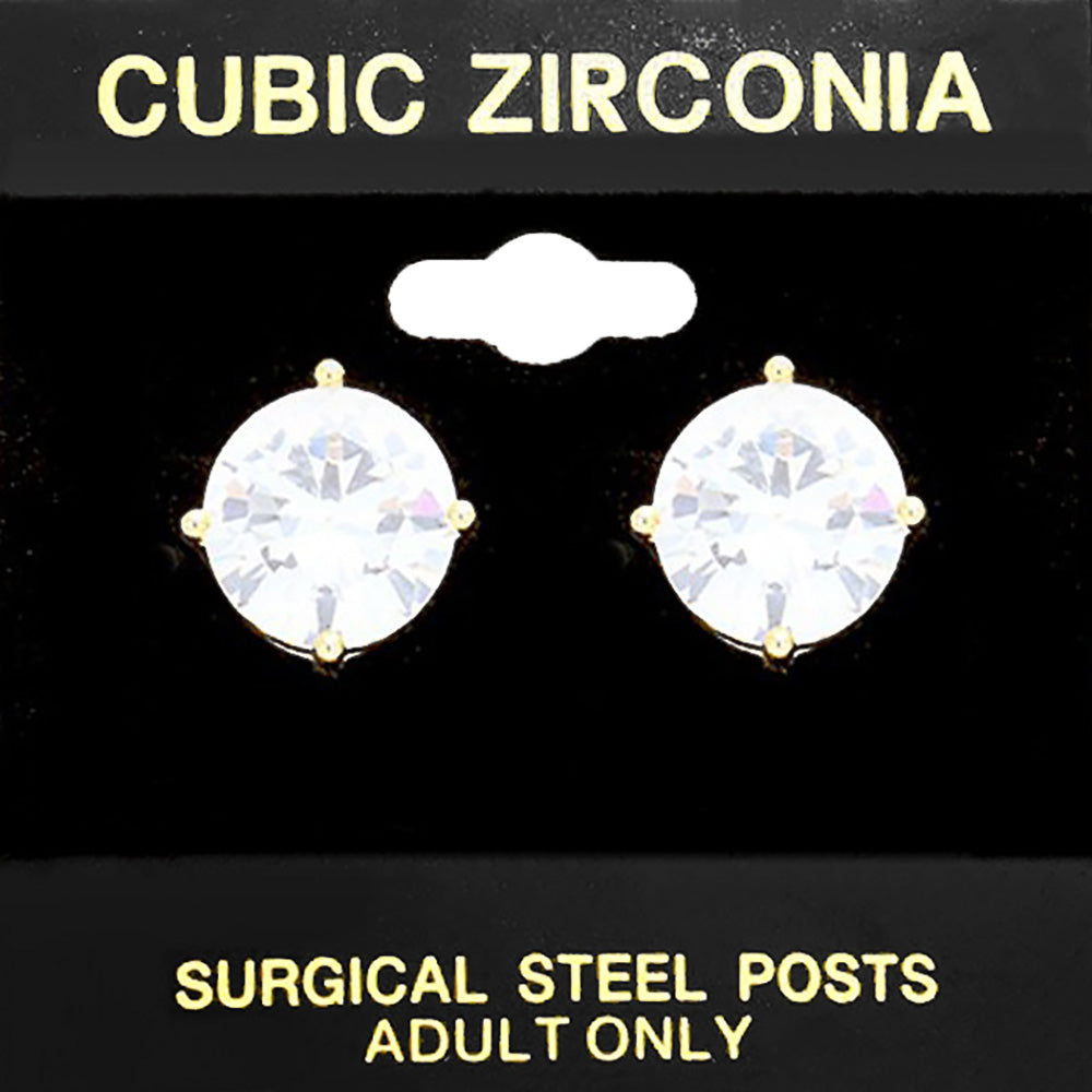 Gold 11mm Round CZ Stud Earrings