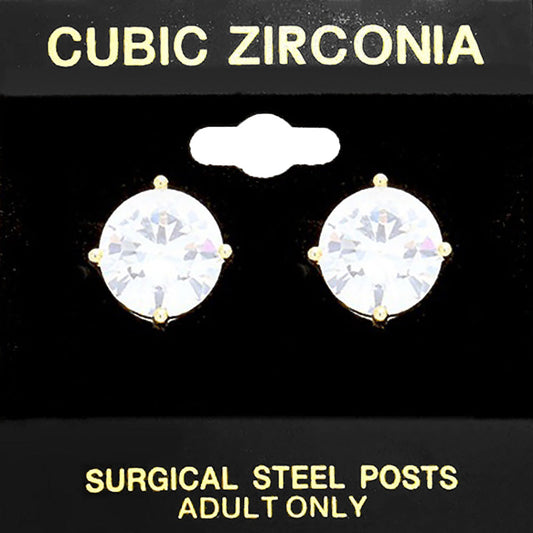 Gold 11mm Round CZ Stud Earrings