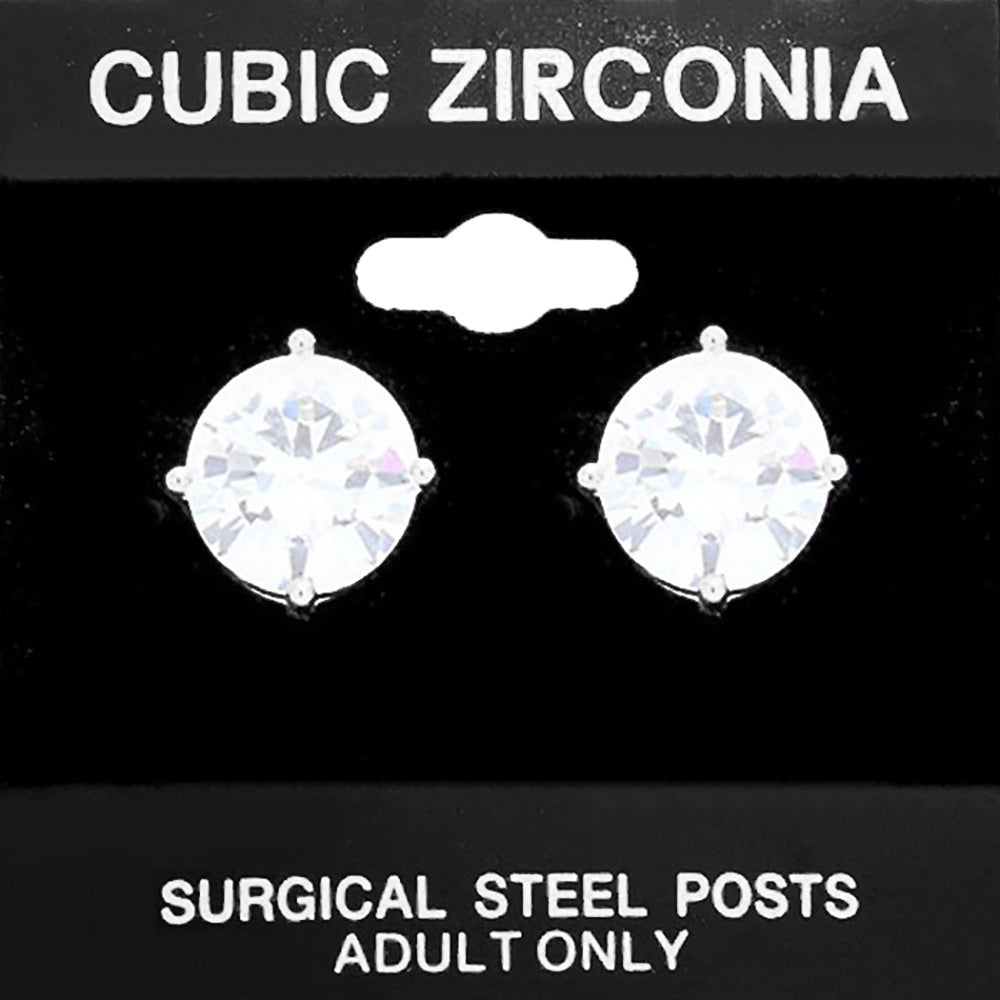 Silver 11mm Round CZ Stud Earrings