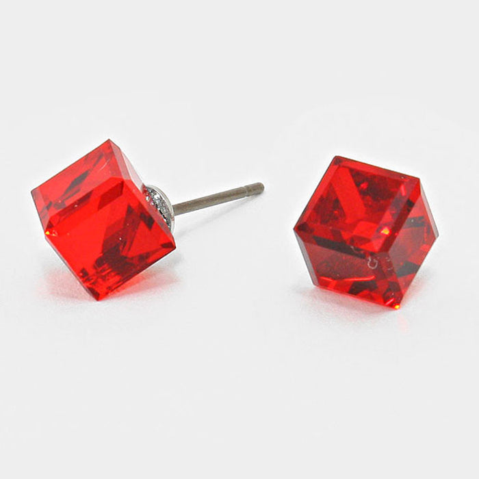 Siam 12mm Genuine crystal cube stud earrings