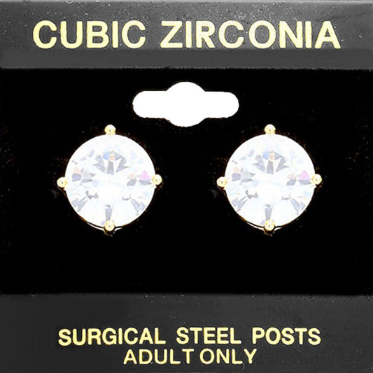 Gold 12mm Round CZ Stud Earrings