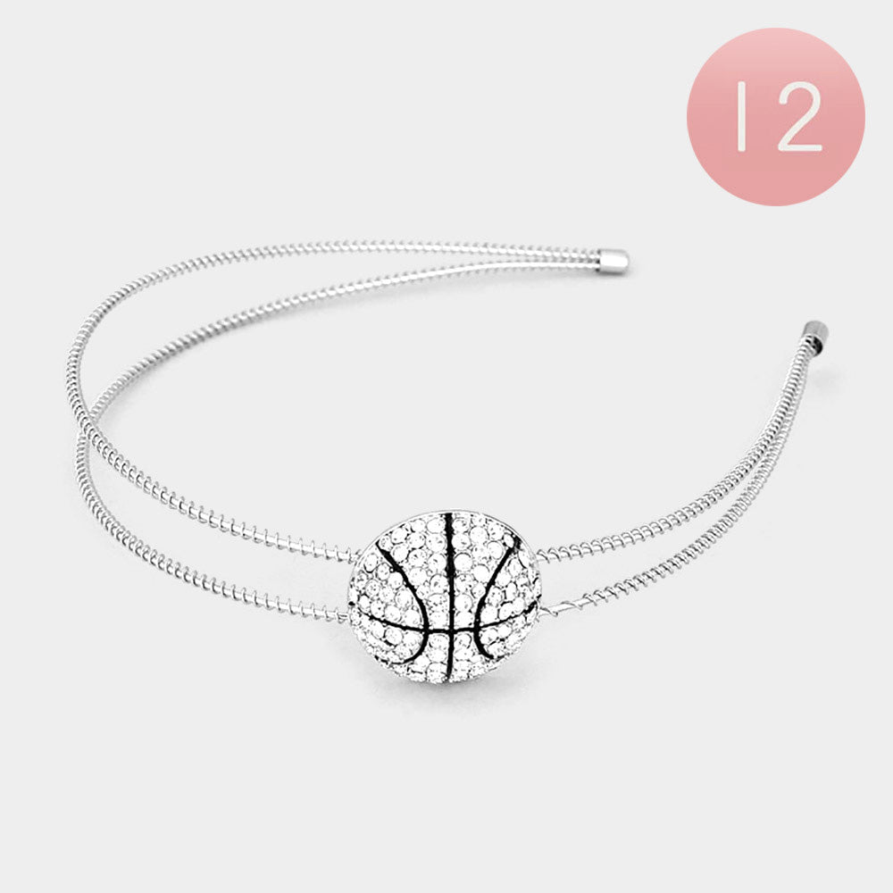 Clear 12PCS - Crystal Pave Basketball Headbands