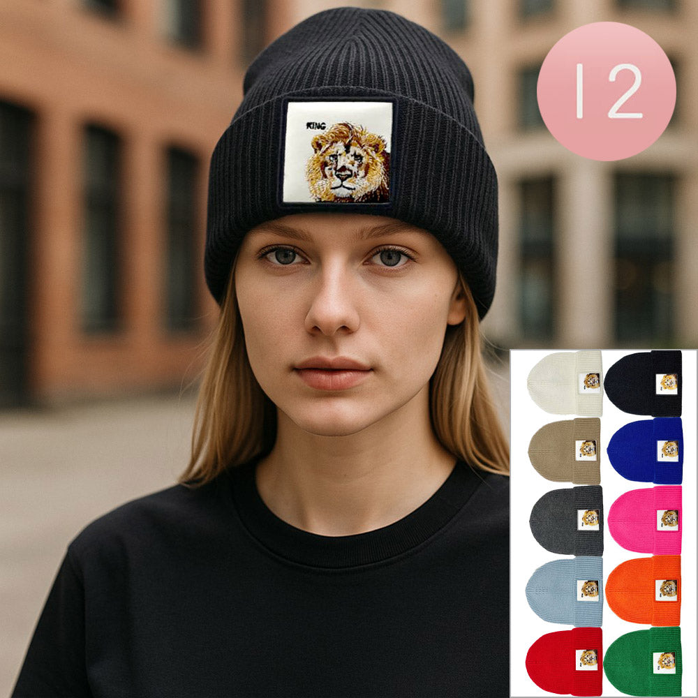 Assorted 12PCS - Lion Patch Winter Beanie Hats