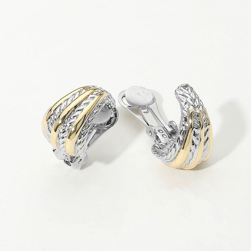 Two Tone 14K Gold Plated Two Tone Twisted Metal Dome Clip On Earrings