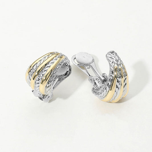 Two Tone 14K Gold Plated Two Tone Twisted Metal Dome Clip On Earrings