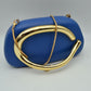 Hard Shell Clutch with Metallic Handle and Chain Strap - Blue - Clutch Bags
