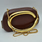 Hard Shell Clutch with Metallic Handle and Chain Strap - Coffee - Clutch Bags