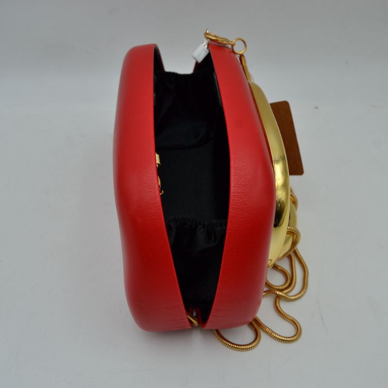 Hard Shell Clutch with Metallic Handle and Chain Strap - Clutch Bags