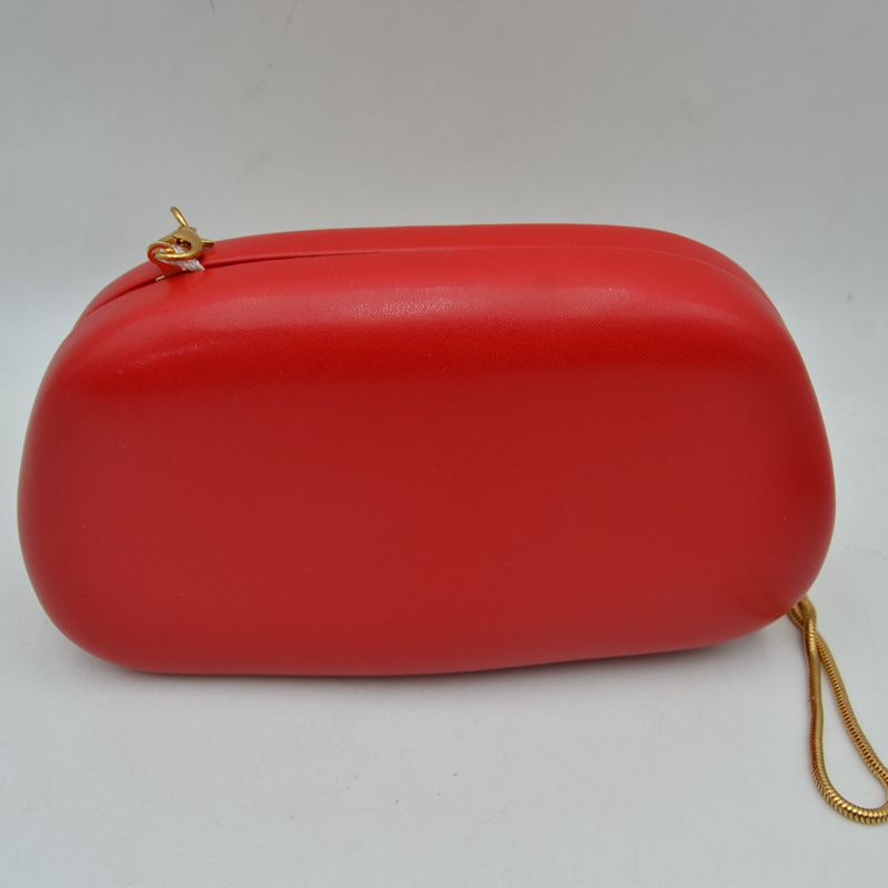 Hard Shell Clutch with Metallic Handle and Chain Strap - Clutch Bags