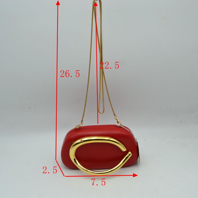 Hard Shell Clutch with Metallic Handle and Chain Strap - Clutch Bags