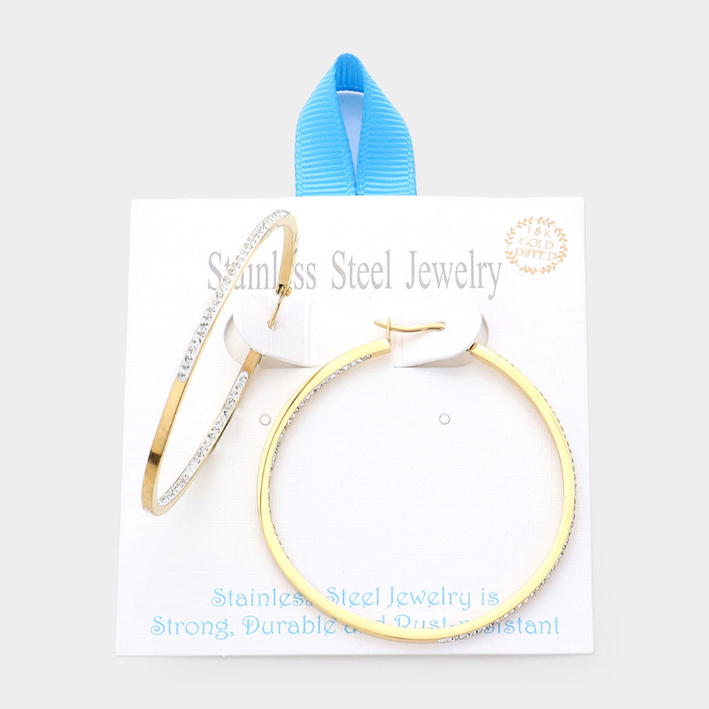 18K Gold Dipped Stainless Steel 2 Inch Inside Out Hoop Earrings - AB Gold - Earrings