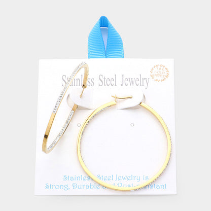 18K Gold Dipped Stainless Steel 2 Inch Inside Out Hoop Earrings - AB Gold - Earrings
