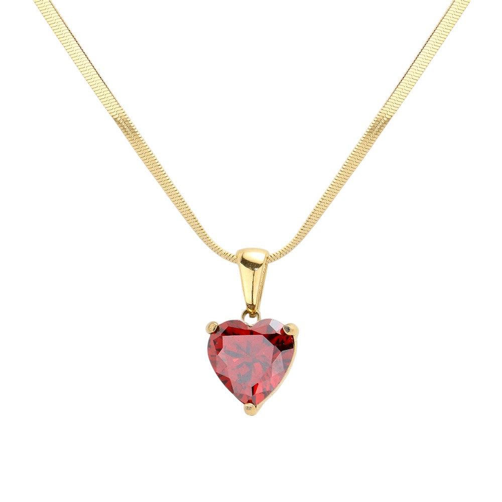 18K Gold Dipped Stainless Steel CZ Heart Pendant Necklace, a perfect way to add a luxurious touch to any outfit. Crafted from stainless steel in 18K gold plating, it features a sparkling cubic zirconia heart pendant. Durable and long-lasting, it's sure to make a statement. Perfect gift for Valentine's or any other day