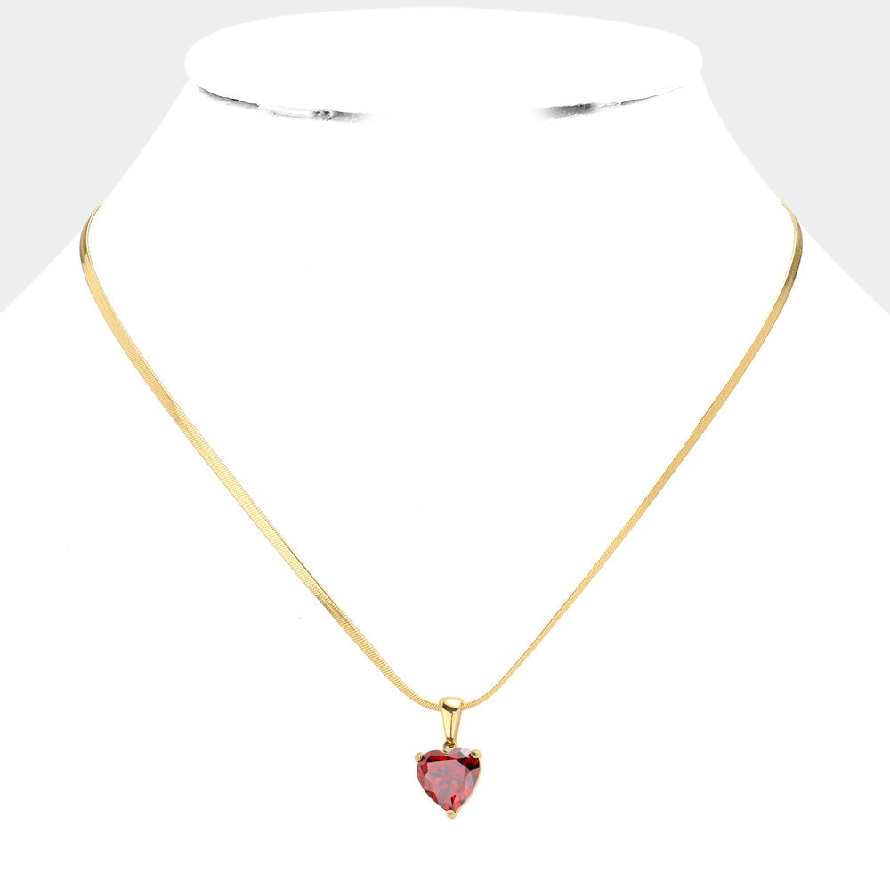 18K Gold Dipped Stainless Steel CZ Heart Pendant Necklace, a perfect way to add a luxurious touch to any outfit. Crafted from stainless steel in 18K gold plating, it features a sparkling cubic zirconia heart pendant. Durable and long-lasting, it's sure to make a statement. Perfect gift for Valentine's or any other day