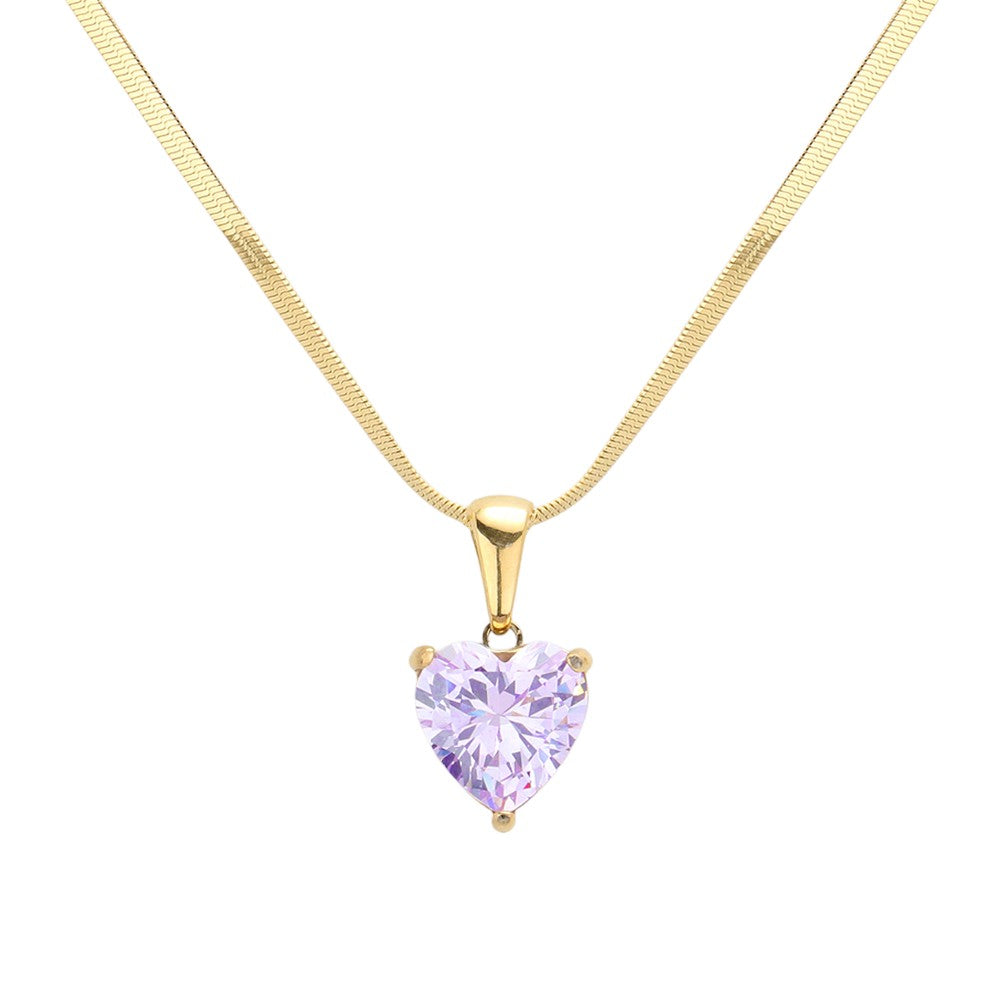 18K Gold Dipped Stainless Steel CZ Heart Pendant Necklace, a perfect way to add a luxurious touch to any outfit. Crafted from stainless steel in 18K gold plating, it features a sparkling cubic zirconia heart pendant. Durable and long-lasting, it's sure to make a statement. Perfect gift for Valentine's or any other day