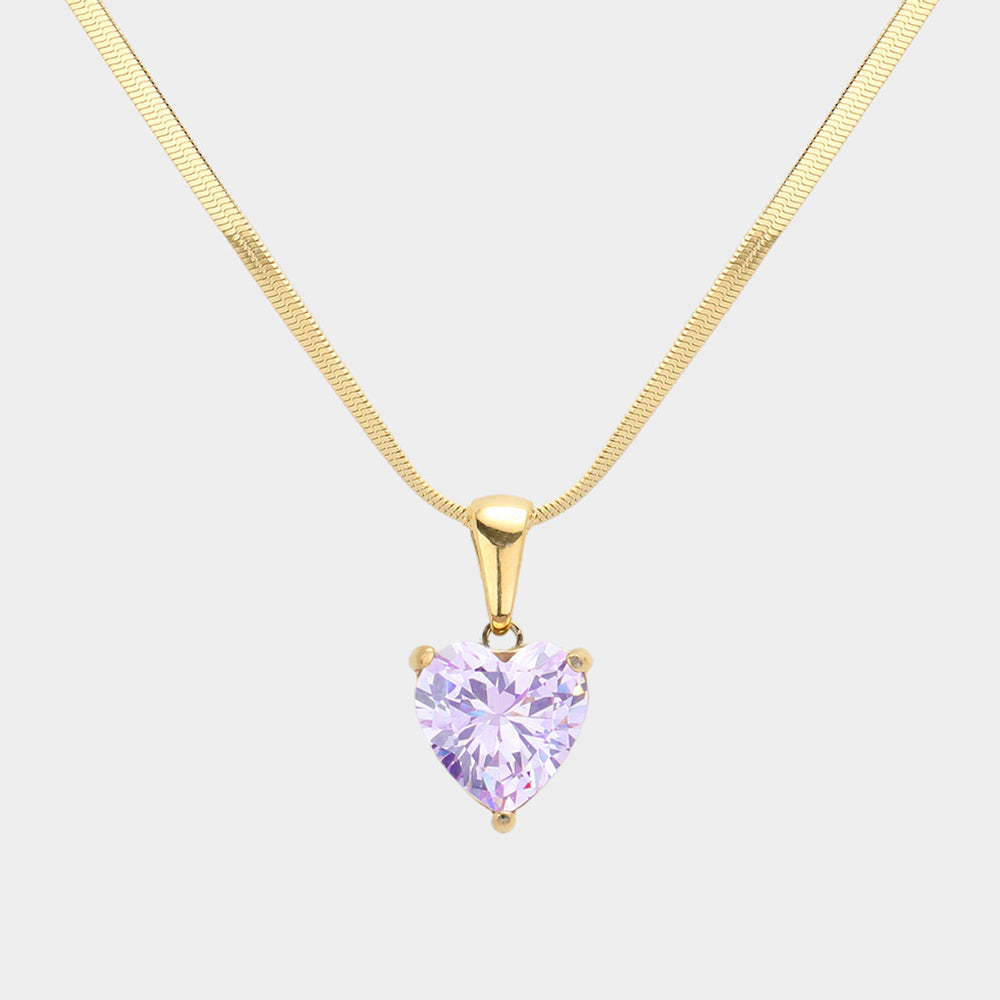 18K Gold Dipped Stainless Steel CZ Heart Pendant Necklace, a perfect way to add a luxurious touch to any outfit. Crafted from stainless steel in 18K gold plating, it features a sparkling cubic zirconia heart pendant. Durable and long-lasting, it's sure to make a statement. Perfect gift for Valentine's or any other day