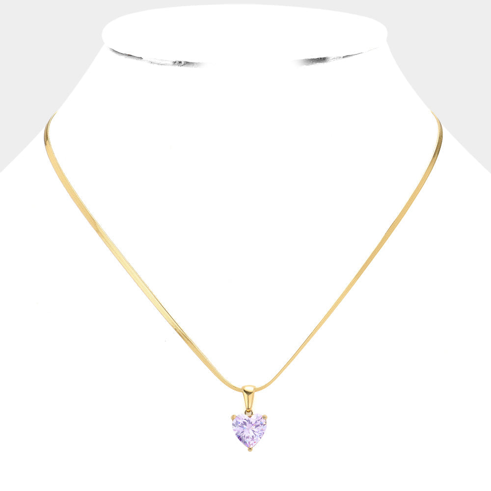 18K Gold Dipped Stainless Steel CZ Heart Pendant Necklace, a perfect way to add a luxurious touch to any outfit. Crafted from stainless steel in 18K gold plating, it features a sparkling cubic zirconia heart pendant. Durable and long-lasting, it's sure to make a statement. Perfect gift for Valentine's or any other day