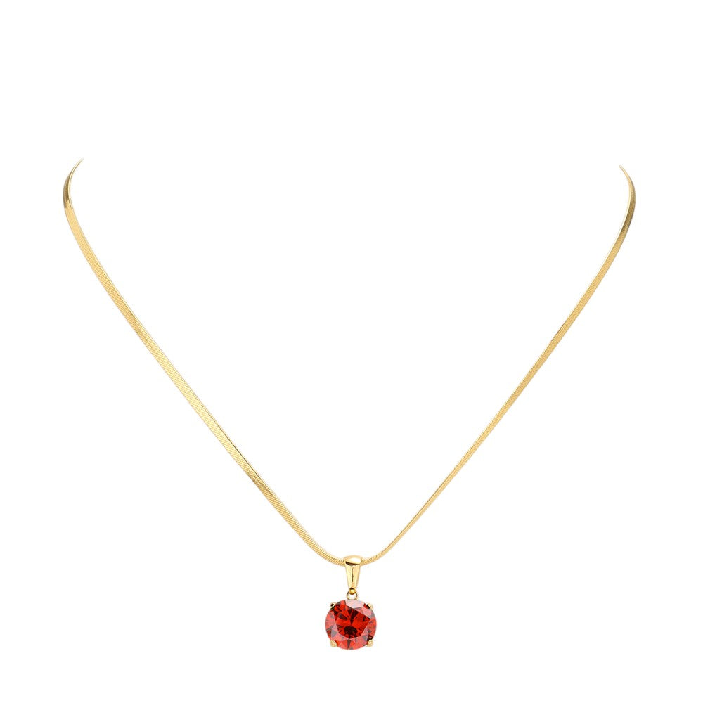 Red 18K Gold Dipped Stainless Steel CZ Round Pendant Necklace exudes elegance and durability. The high-quality material ensures long-lasting wear, while the stunning CZ round pendant adds a touch of glamour. Its timeless design makes it a versatile addition to any jewelry collection. Perfect for any occasion