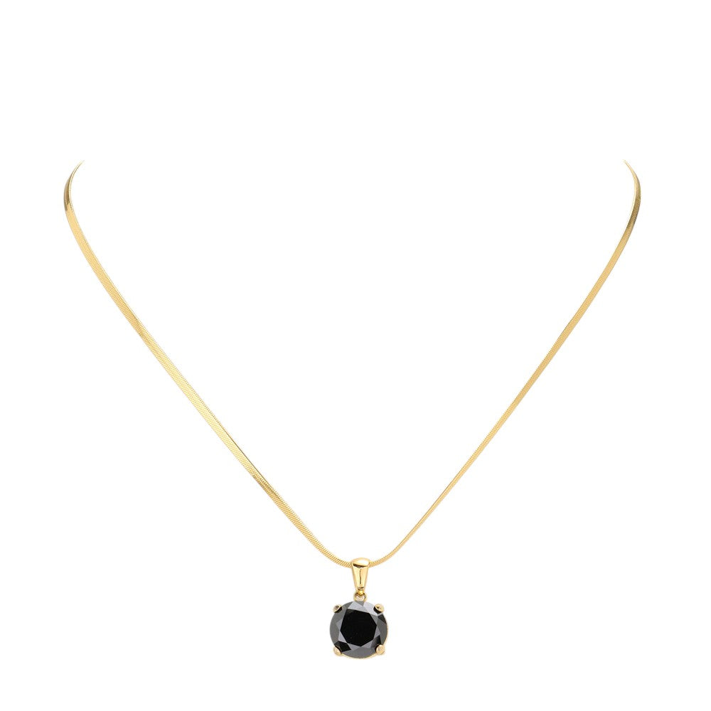 Black 18K Gold Dipped Stainless Steel CZ Round Pendant Necklace exudes elegance and durability. The high-quality material ensures long-lasting wear, while the stunning CZ round pendant adds a touch of glamour. Its timeless design makes it a versatile addition to any jewelry collection. Perfect for any occasion. 