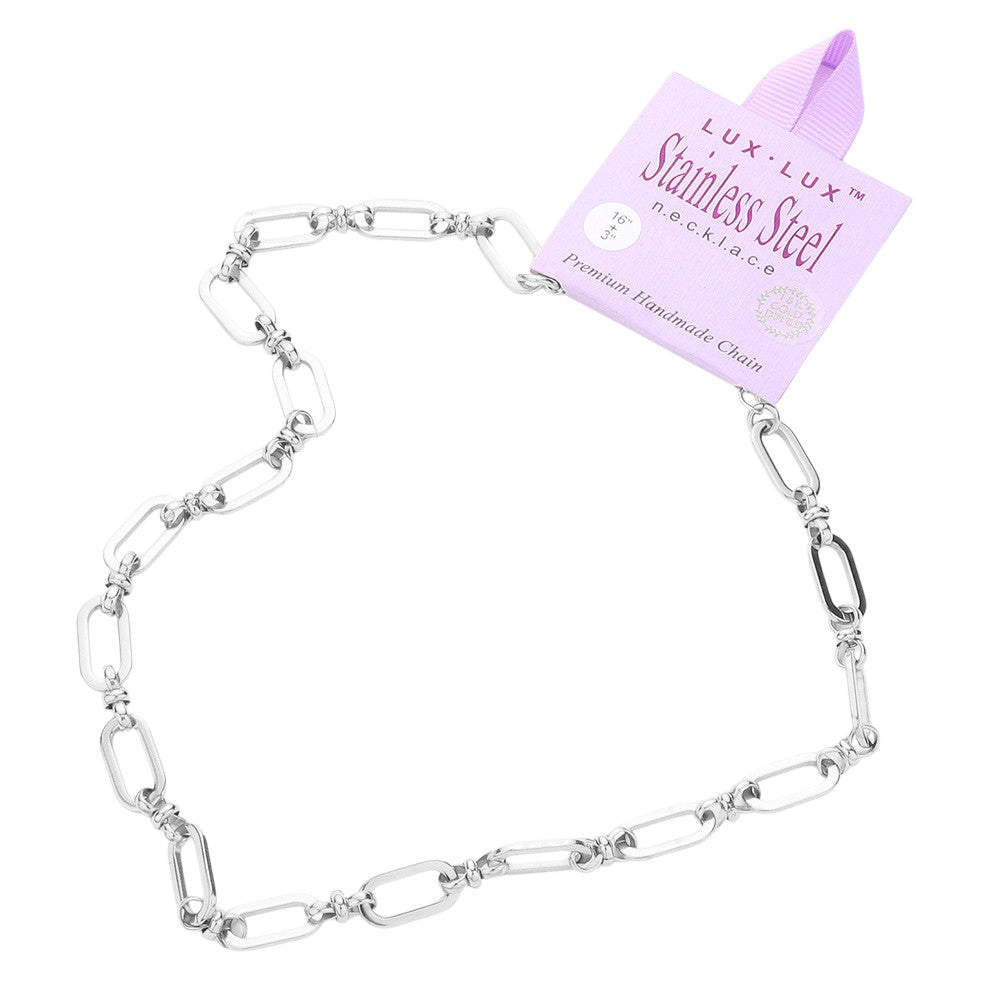 Rhodium 18K White Gold Dipped Stainless Steel Premium Handmade Chain Necklace is expertly crafted from premium stainless steel and dipped in luxurious 18K white gold. With its high-quality materials and intricate design, this necklace offers timeless elegance and durability. Elevate your style with this exquisite accessory. 