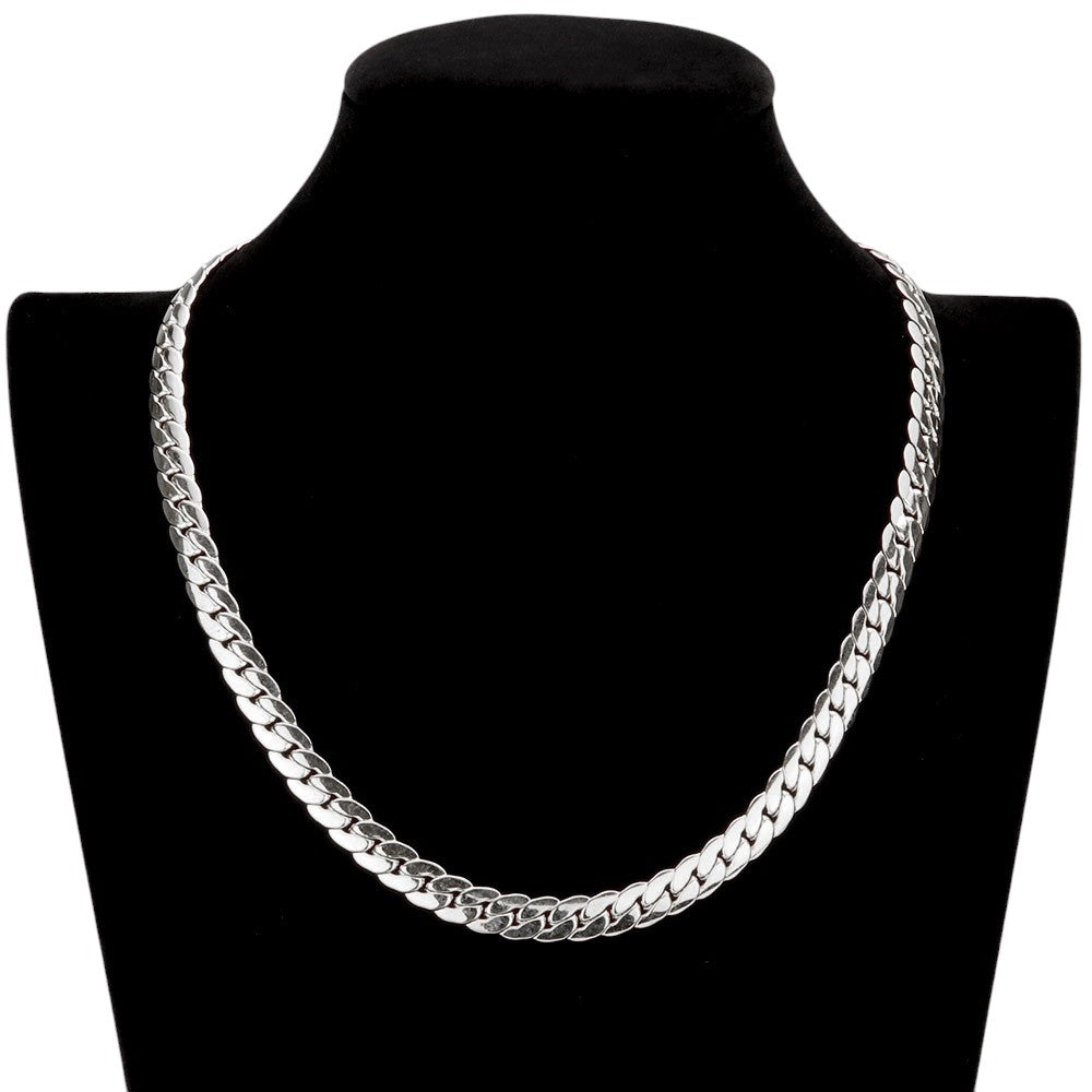 Rhodium 18 INCH, 8mm Stainless Steel Metal Chain Necklace is a durable and stylish addition to any jewelry collection. Made from high-quality materials, it offers a sleek and modern look while remaining resistant to tarnishing and other forms of wear and tear. Perfect for everyday wear or special occasions.