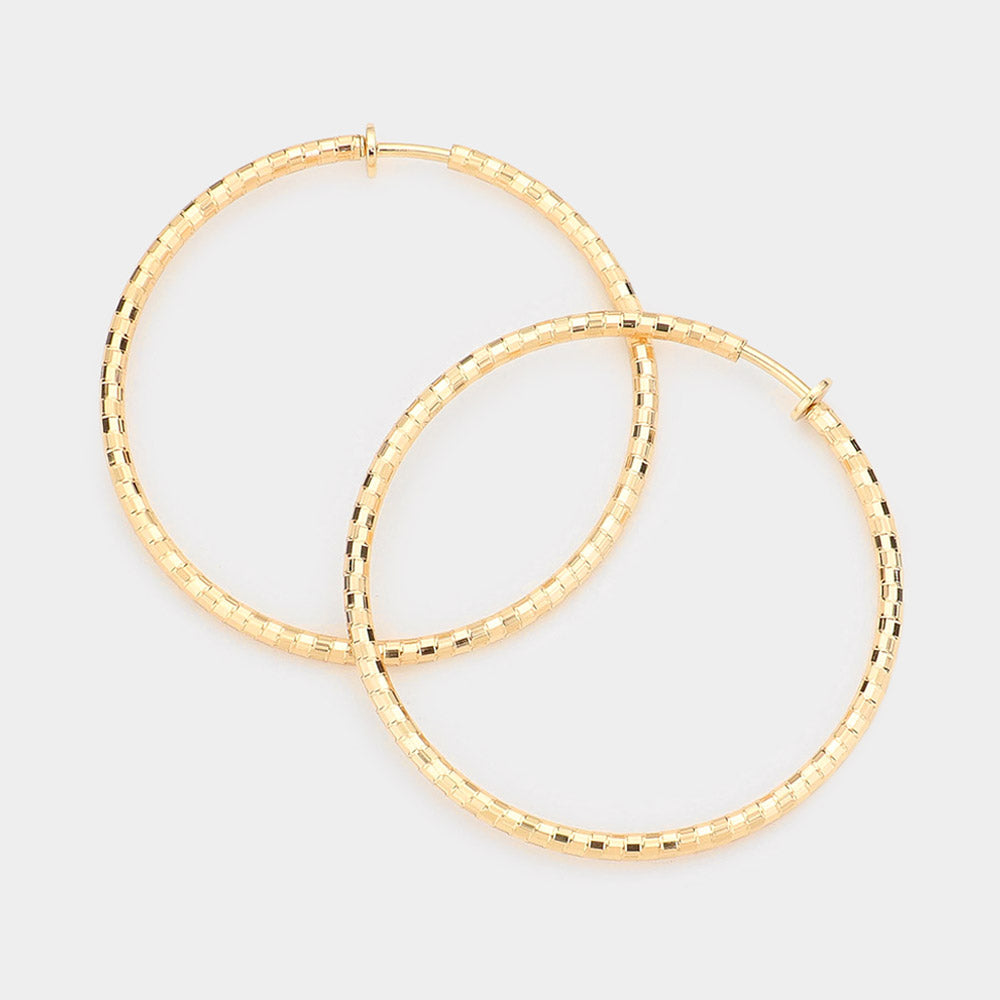 Matte gold 2.25 Inch Metal Hoop Clip On Earrings