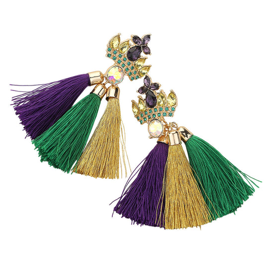 Gold-2-Mardi Gras Tassel Dangle Earrings add a touch of fun and flair to any outfit. Designed with vibrant, festive colors, these earrings make a bold statement and bring joy to any celebration. Lightweight and comfortable, they’re perfect for all-day or all-night wear. Let these earrings be your go-to accessory for Mardi Gras or any festive occasion.