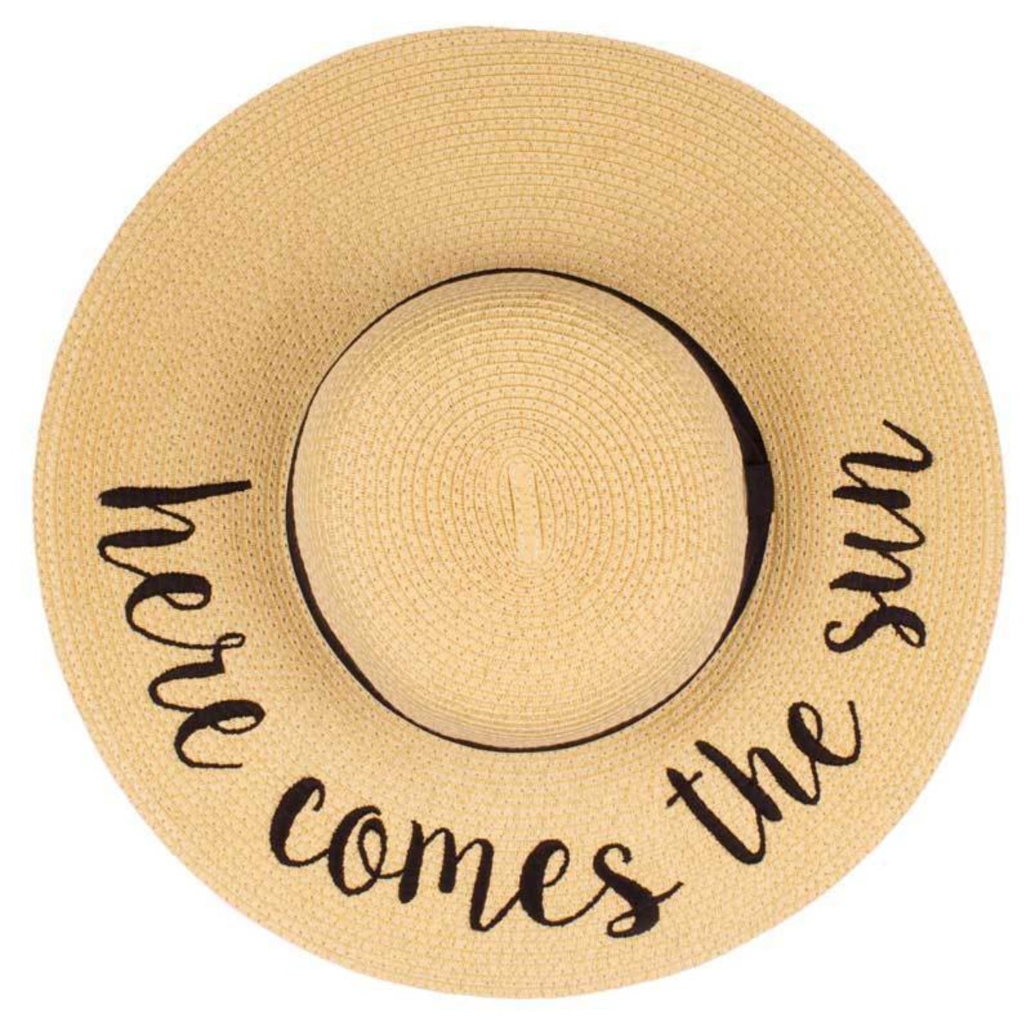 C.C Paper Brim Straw Hat With Lettering And Ribbon Band 100% Paper Straw