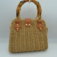 Woven Straw Satchel Bag with Bamboo Top Handle and Crossbody Strap - Tote Bag