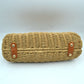 Straw Woven Handbag with Leather Accent & Adjustable Strap - Khaki - Crossbody Bag