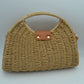 Straw Woven Handbag with Leather Accent & Adjustable Strap - Khaki - Crossbody Bag