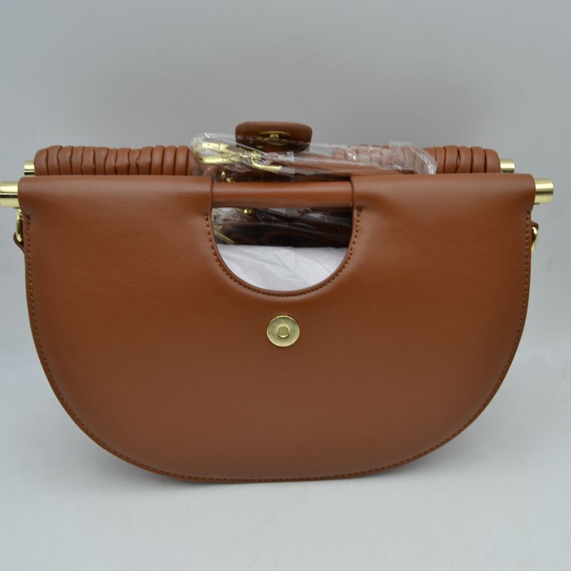 Structured Half-Moon Clutch Bag with Tubular Stitching and Shoulder Strap - Clutch Bags