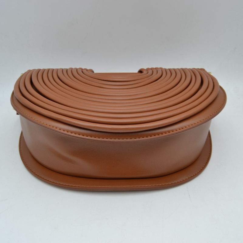 Structured Half-Moon Clutch Bag with Tubular Stitching and Shoulder Strap - Clutch Bags