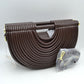 Structured Half-Moon Clutch Bag with Tubular Stitching and Shoulder Strap - Coffee - Clutch Bags