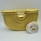 Structured Half-Moon Clutch Bag with Tubular Stitching and Shoulder Strap - Gold - Clutch Bags