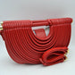 Structured Half-Moon Clutch Bag with Tubular Stitching and Shoulder Strap - Red - Clutch Bags