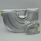 Structured Half-Moon Clutch Bag with Tubular Stitching and Shoulder Strap - Silver - Clutch Bags