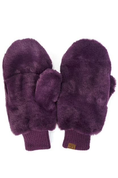 C.C Faux Fur Pop Top Mittens Gloves Shepherd Lining - Purple - Mittens